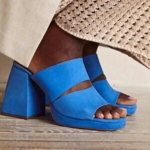 Free People Love Is Everywhere Blue Platform Leather Sandal Heels Size 37